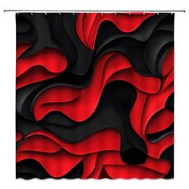 AMFD Black Red Shower Curtain Modern Abstract Geometric 3D Gradient Design Futuristic Aesthetic Fashion Bathroom Curtains Decor Fabric Set Include Hooks,(70" WX70 H)