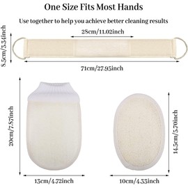 MMSZHL 3 Pcs Esponja de Lufa, Esponja Natural de Baño, Juego de Esponjas para Baño con Estropajo para Espalda y 2 Esponjas de Lufa Suave, Limpieza Profunda y Duradera para Hombres y Mujeres