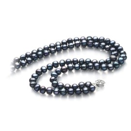 Eliana Black 6-7mm Double Strand A Quality Freshwater 925 Sterling Silver Cultured Pearl Necklace, Pearl