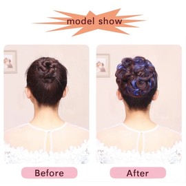 iLUU 2pcs Hairpieces for Women Synthetic Scrunchies Hair Bun Extension Messy Bun Donut Hair Pieces Wavy Updo Ponytail (Dark Brown/Blue)