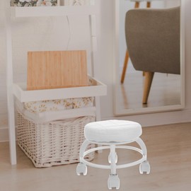 Healeved Low Rolling Stool with Wheels PU Leather Low Stool Modern Round Roller Seat for Manicure, Mechanic,Home Office