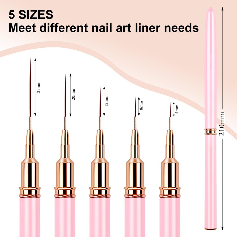 LEDSUUEI Nail Art Liner Brushes（Pink）