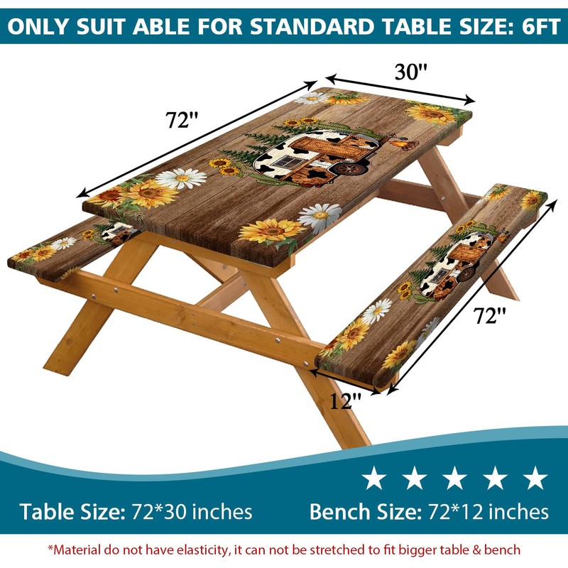 Picnic Table Cover with Bench Covers, Sunflower Wood RV Essentials