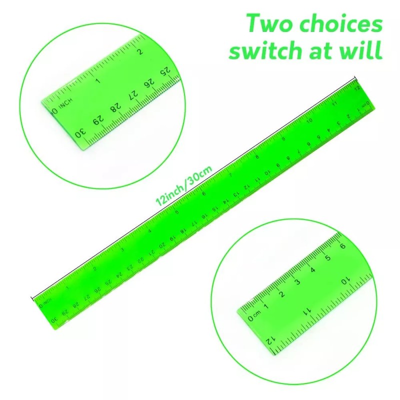 DAGONGREN Color Transparent Ruler Plastic Rulers - Ruler 12 inch