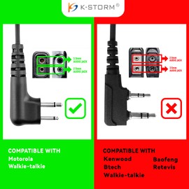 KS K-STORM CLS1110 Walkie Talkie Earpiece Headset Compatible with Motorola Radio CP200, RDM2070D, CLS1413, HKLN4604, PU Material, Black