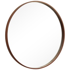 WallBeyond Round Wood Mirror, 32" Round Modern Decoration Large Circle Wall Mirror for Bathroom Living Room Bedroom Entryway, Walnut