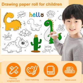 Violotoris 3pcs Childrens Drawing Roll, Colouring Roll for Kids, Paper Roll for Kids Toddlers DIY Cut and Paste Color Filling Paper for Girls and Boys (Animal World+Dinosaur+Digital/Letters)