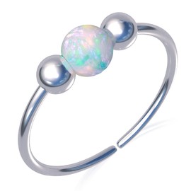 Silver Septum Ring 20 Gauge Sterling Silver - White Opal Septum Hoop Piercing - MultiUse Thin Septum Jewelry