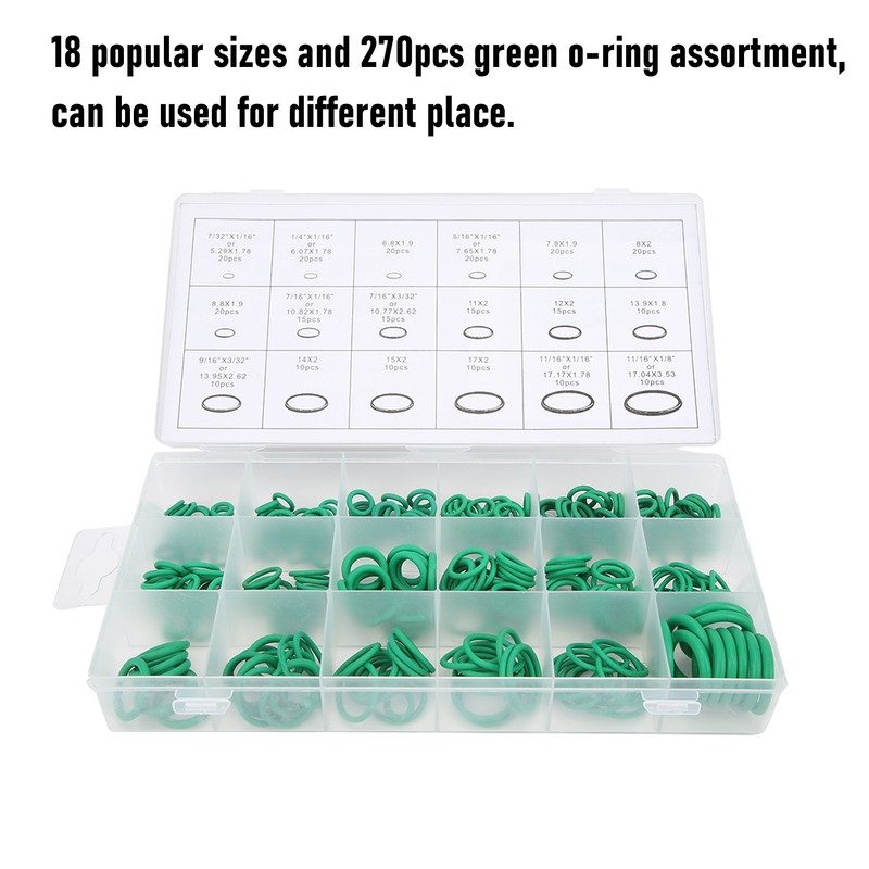 270pcs 18 Sizes Car Air Conditioning Compressor Seals Assortment Kit