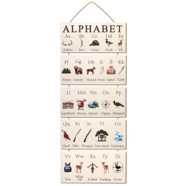 Wooden Hunting Alphabet Signs, Rustic Wilderness ABC Wall Decor for Nursery Woodland ABC's Educational Plaques​ for Cabin Man Cave Baby Boy Room Classroom Home Decor