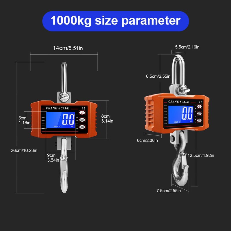 Tiandirenhe New Digital Crane Scale 2200lb/1000Kg Dual Power Options Hanging