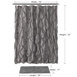JSLOVE 2 Pcs Shower Curtain Sets with Rugs - Pinched Pleat Farmhouse Shower Curtain Elegant Decor Set with 12 Shower Curtain Hooks for Bathroom Standard 72" X 72" (Dark Grey)