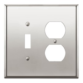 LIDER Combination Toggle Switch and Duplex Receptacle Metal Wall Plate, Corrosion Resistant, Mid-Size 2-Gang 4.88" x 4.92", 201 Stainless Steel, LMWP-1121M-PC, Polished Chrome