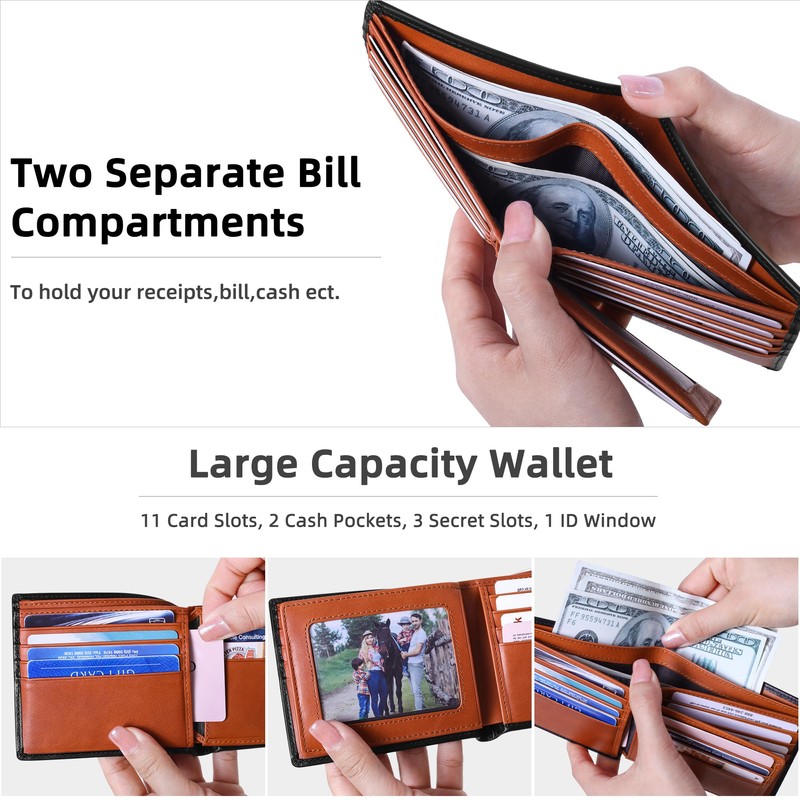 VISOUL Men's Leather Wallet with ID Window, RFID Protection, Genuine