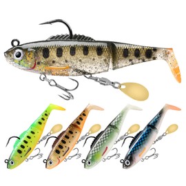 GOTOUR Soft Fishing Lures,Walleye Fishing Jigs Lure, Weedless Paddle Tail Swimbait for Bass, Bass Fishing Lure with Spoon Fishing Bait for Freshwater and Saltwater