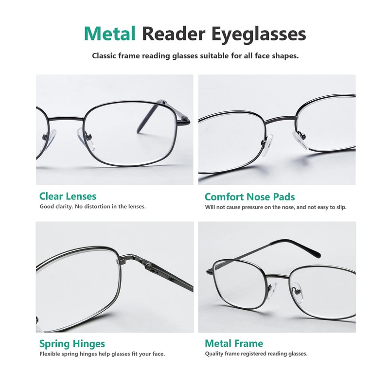 Eyekepper 4 Pairs Reading Glasses Metal Frame +2.25 Reader Eyeglasses