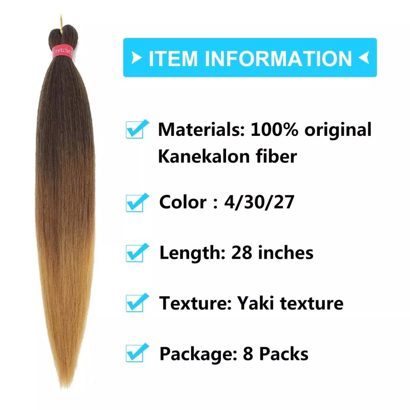 Ombre Pre Stretched Braiding Hair, 28''-8 packs Silky Color Blend