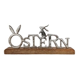 Lettering Easter Made of Aluminium and Wood with Easter Bunny 33/14.5/5 cm Large Easter Decoration Stand