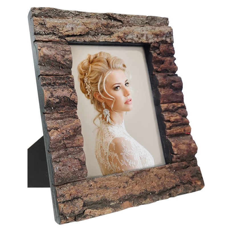 IKEREE 8x10 Rustic Wood Picture Frame with Real Bark，Solid Wood