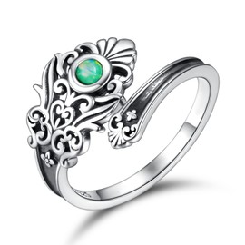 APOTIE Sterling Silver Opal Spoon Ring - Victorian Vintage Flower Thumb for Women, Silver, Opal