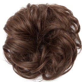 S-noilite Hair Bun Extensions Messy Wavy Curly Dish Donut Scrunchie Hairpiece Accessories Chignons Updo Ponytail Pony Tail Synthetic Hair Extension for Women Girl -1 Piece 30G Medium Brown to Dark Auburn