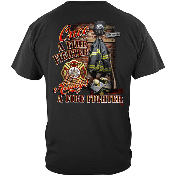 Firefighter Short Sleeve Shirts, 100% Cotton Casual Mens Shirts, Once and Always A Firefighter T-Shirts for Men or Women (Large) Black