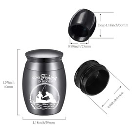 CREATCABIN Mini Cremation Urns for Human Ashes Small Keepsake Urns Sharing Funeral Burial Jar Stainless Steel Memorial Ashes Holder for Human Pet 1.18×1.57in(Black)-Gone Fishing In Heaven