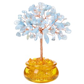 Jovivi Aquamarine Crystal Tree Healing Crystals Gemstones Tree of life Spiritual Crystal Gifts for Women,Money Tree Feng Shui Ornament With Golden Cornucopia Base For Good Luck Wealth Prosperity