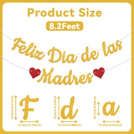 Feliz Día De Las Madres Banner - Spanish Mother's Day Decorations, Feliz Dia Mama Banner, Happy Mother's Day Bunting Sign for Mom Birthday Party Supplies Gold Glitter