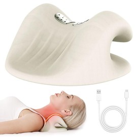 Nackenmassagegerät Elektrisch mit Wärme, Kabelloses Massagegerät Nacken, Nackenstrecker mit 5 Modi, 16 Einstellbare Frequenzen, Nackenmassage USB Wiederaufladbar, Akupressur für den Nacken, Weiß