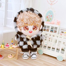 niannyyhouse 6.9 inches (20 cm) Doll Clothes, Cotton Doll Clothes, Top + Shorts, Set of 2, Checkered Jacket, Jeans, Doll Baby Clothes, Plush Toy (Gray)