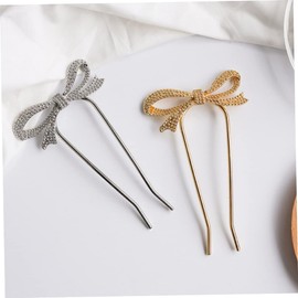 Vaguelly U Shaped Hairpins for Women 2 Pcs Metal Bow Hair Accessories Non-Slip Hair Sticks for Updos and Buns for Daily Wear