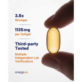 OmegaVia Ultra Concentrated Omega 3 Fish Oil Burpless, 60 Softgels, Triple Strength Omega 3 Fish Oil Supplements, 1135 mg Pure Omega3, No Fishy Burps, High EPA DHA DPA, IFOS 5-Star