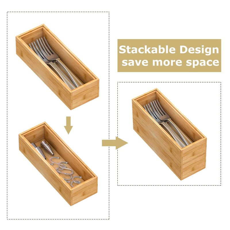 Bamboo Kitchen Drawer Organizer,Stackable Silverware Tray Utensil Organizer Cutlery Holder