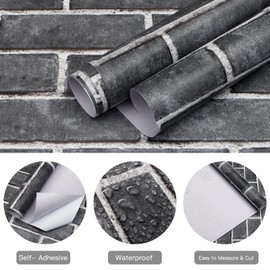HeloHo 196.8"X17.7" Grey Brick Wallpaper Peel and Stick Self-Adhesive Removable 3D Textured Wall Paper for Kitchen Backsplash Living Room Bedroom Decor