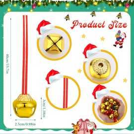 Gejoy 300 Pcs Christmas Jingle Bell Necklace Large Bulk Gold Jingle Bell Necklace on Red Green String Necklaces Xmas for Kids Women Party Favors Goodie Bag Stuffers Accessories