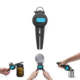 Dreamfarm Dopener 3-In-1 Ergonomic Can Opener Smoothes Can Edges for Safe Removal with Jar Lid Seal-Breaker & Can Ring Puller - Black
