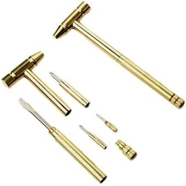 6-in-1 Mini Multi-Tool for Precision Repair, Brass and Steel Hammer with Screwdrivers for Electronics, Watches, Glasses andJewelry, Compact DIY Kit for Men
