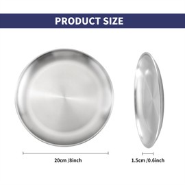 YEUIKERR 8 Pieces Silver Pizza Pans 8 inch Stainless Steel Pizza Pan for Oven, Round Baking Pizzas Serving Tray, Heavy Duty Pizzas Baking Sheets for Home Kitchen Restaurant