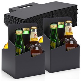 Jetec 50 Pcs 4 Cup Drink Carrier with Handle, 12-16 oz Cup Carriers for Drinks, Disposable Kraft Paperboard Holder Bulk for Drinks Food Delivery Oktoberfest Party Supplies(Black)