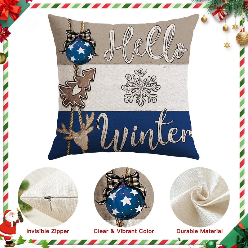 Christmas Throw Pillow Covers 16x16 Inch Set of 4, Merry