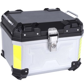 Motorcycle Top Case 45L Aluminum Motorcycle Top Trunk Tail Box Bag With Leather Lining Anti-Theft With Lock And Back Cushion Waterproof Dustproof Easy Installation With Universal Bracket Silver