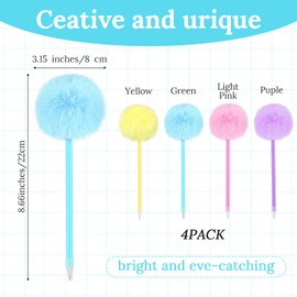 Sibba Pom Pom Pens 4 Pcs Fuzzy Pens Fluffy Ballpoint Pen Cute Writing Ball Pen Correction Supplies Black Ink Permanent Marker Plush Ball Point Pen for Office Girls Valentine's Day (Multicolor)