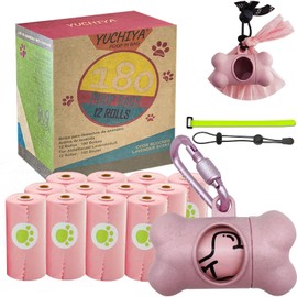 Dog Poop Pickup Bags Holder Dispenser with Standard-Sized Leak-Proof Scented Doggy Waste Bags and Carabiner with Safety Lock Plus Hook and Loop Fastener Never Loose on Leash Lead Again