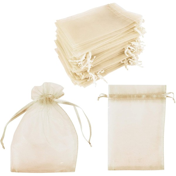 100 Pack 4x6 Inch Mini Sheer Drawstring Organza Transparent Bags Jewelry Sack Pouches for Wedding, Party Decorations, Arts & Crafts Gifts (Ivory)