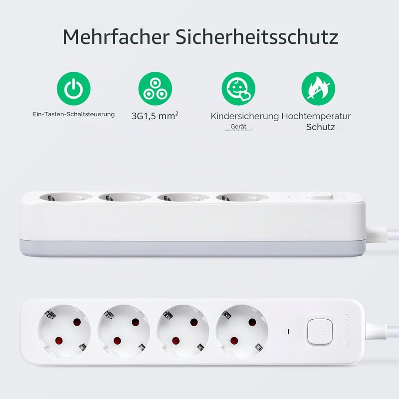 Aigostar 4-Way Power Strip with Switch, Multiple Socket with Child
