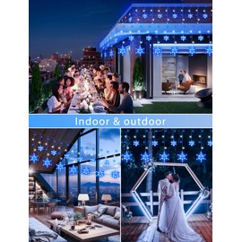 BEEWIN Christmas Snowflake Lights Outdoor,8.2 FT 144 LED Snowflake Icicle Lights with 12 Drops,8 Modes Timer Waterproof Connectable Xmas Light for Eaves,Windows,Curtain,Indoor Outdoor(Blue White)