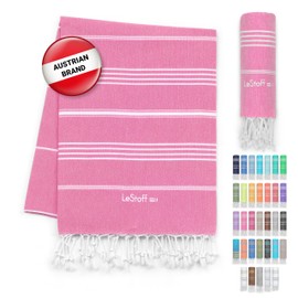 LeStoff Premium Hammam Towel - 100% Organic Cotton - Pre-washed Sustainable Absorbent & Quick-drying - Beach, Bath, Shower, Yoga, Spa & Travel Towel (95 x 180 cm, Pink)