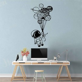 Astronaut Holding Balloons Wall Decals Space Home Decor Stickers Kids Baby Room Nursery Decoration YT5255 (Black, Small 11X22inch)