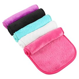 Lanjue Pack of 5 Washable Make-Up Wipes, 40 x 20 cm, Reusable Microfibre Face Cloths, Ultra Soft Make-Up Pads for Gentle Facial Cleansing (Black, Purple, Cherry Red, Green, White)